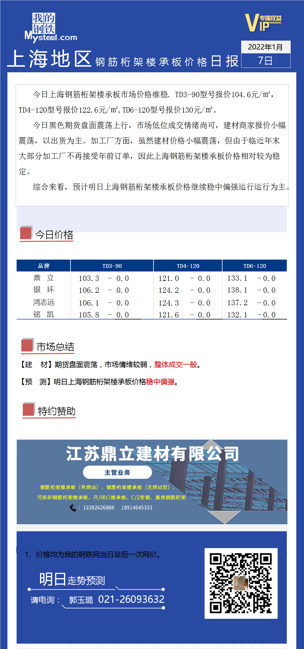 <a href='https://m.mysteel.com/' target='_blank' style='color:#3861ab'>Mysteel</a>日报：上海市场钢筋桁架楼承板价格维稳 