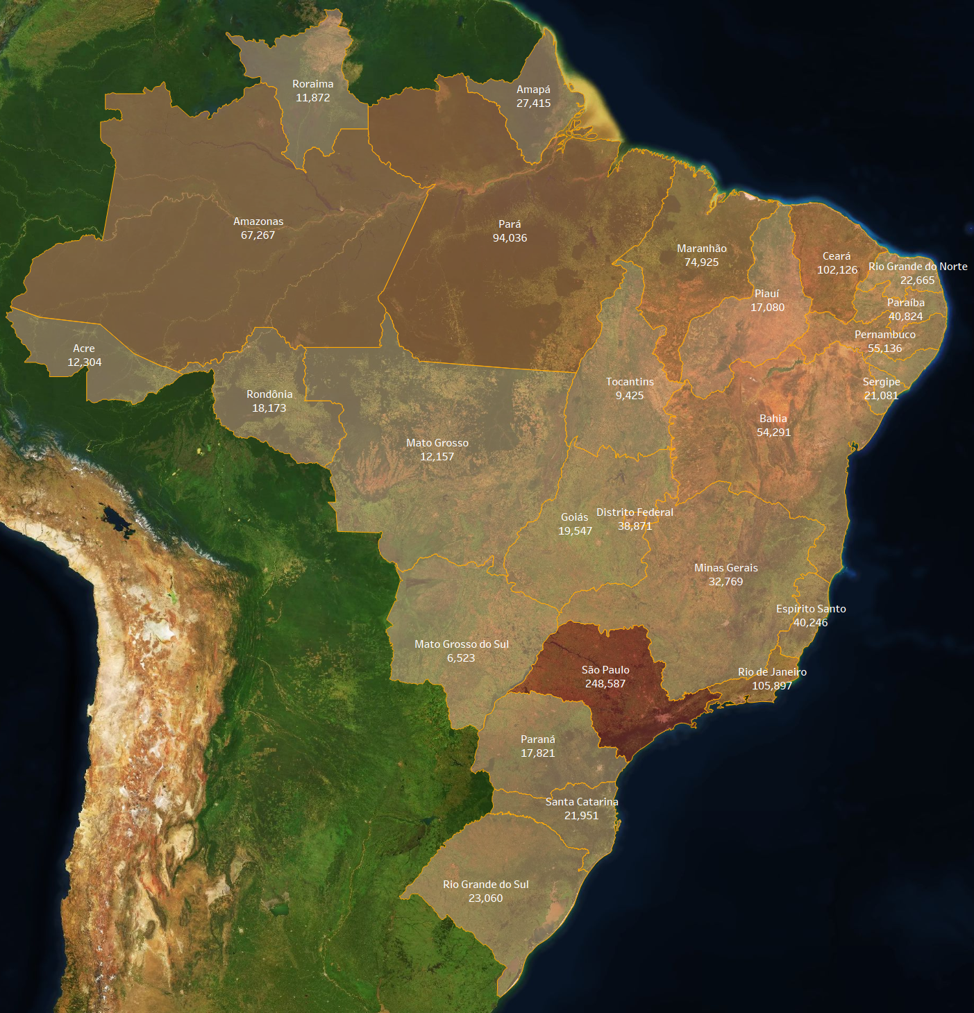 图5,巴西各州目前确诊病例数